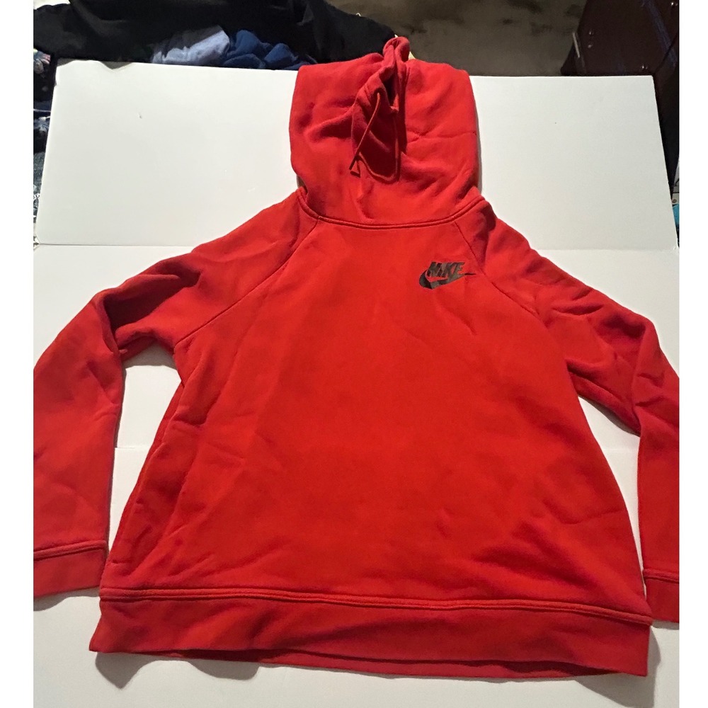 Nike Mens Red Sportswear Funnel Neck Fleece Pullover Hoodie Medium Futura Logo